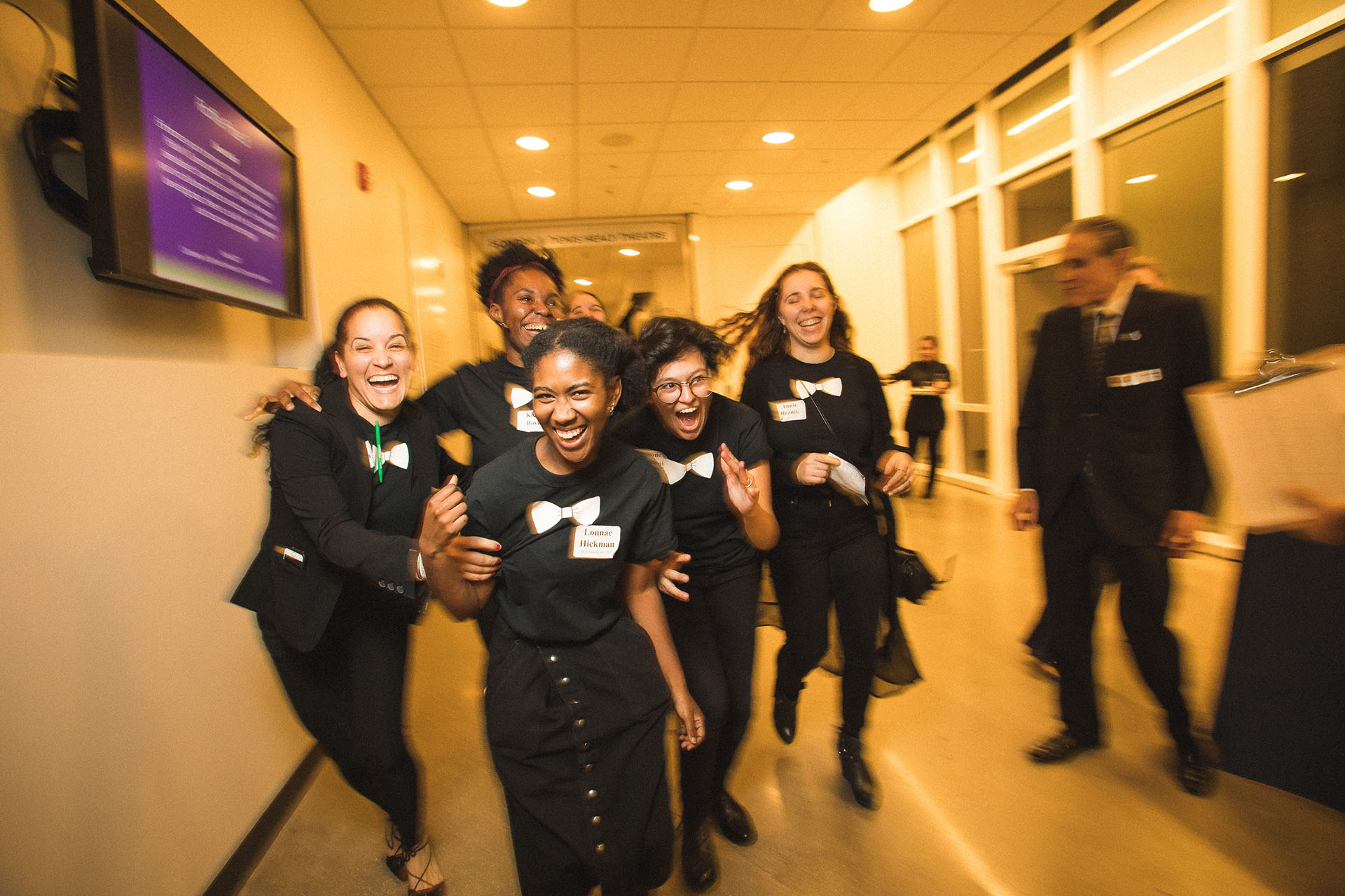 Student volunteers welcoming guests into The Theatre School’s artistic home.