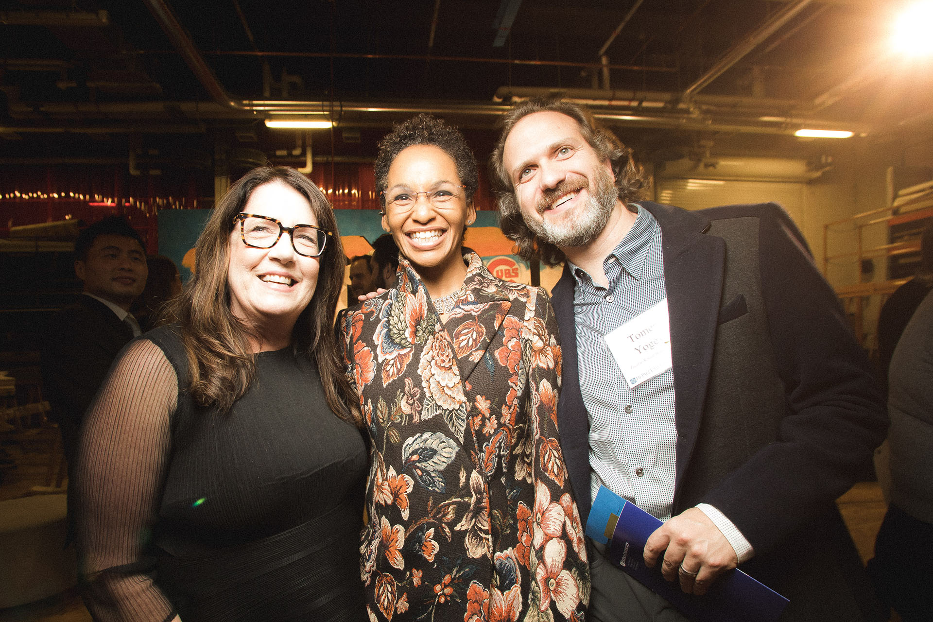 Emmy award-winning actress and alumna Ann Dowd with Theatre School board members Monika Black and Tomer Yogev.
